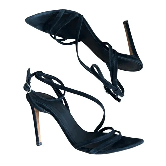 IRO Paris Romy Black Strappy Suede Sandal Stiletto Heels Size 38 - Picture 11 of 11